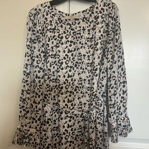LOFT Long Sleeve Leopard Print Dress - Black and Pink